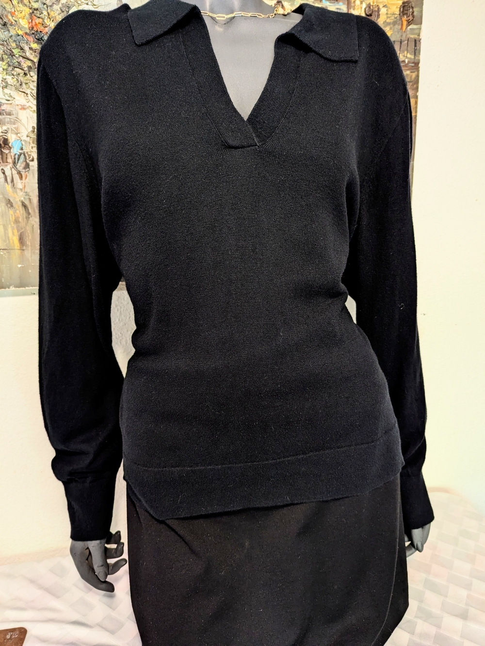 J. Crew Black V-Neck Collared Women's Sweater Cotton And Cashmere